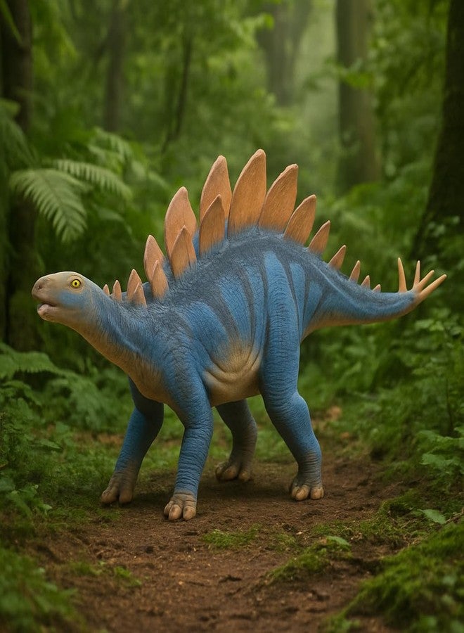 DTR Creation Stegosaurus Dinosaur Toy ? 31 cm Realistic Dino Figure, Blue with Orange Spikes, Soft Rubber Prehistoric Animal Model for Kids - Image 3